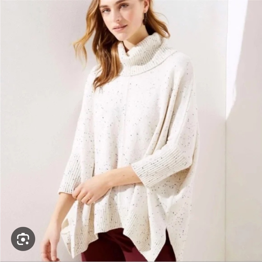 LOFT Speckled Turtleneck Poncho Sweater